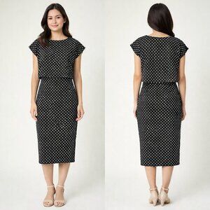 NUMPH ANTHROPOLOGIE Black & White Polka Dot Midi Dress Knit Top Overlay Sz S NWT